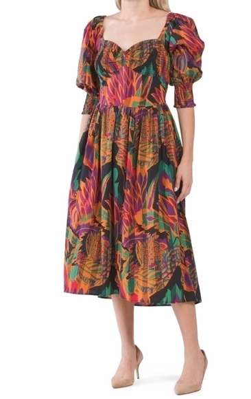 House of harlow 1960 Multi Colored Puff Sleeve Midi Dress - Picture 1 of 5